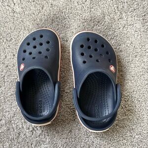 CROCS Kids Navy Clogs with White & Red Trim